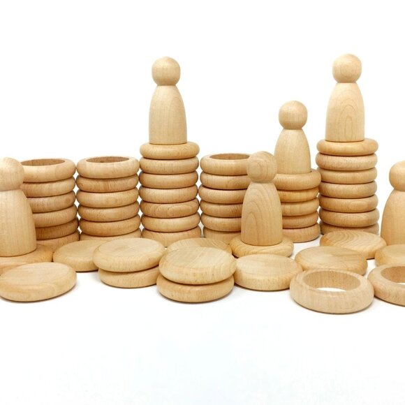 NWT Grapat Wooden Toys Natural Nins, Rings & Coins Set of 60 - Picture 2 of 2